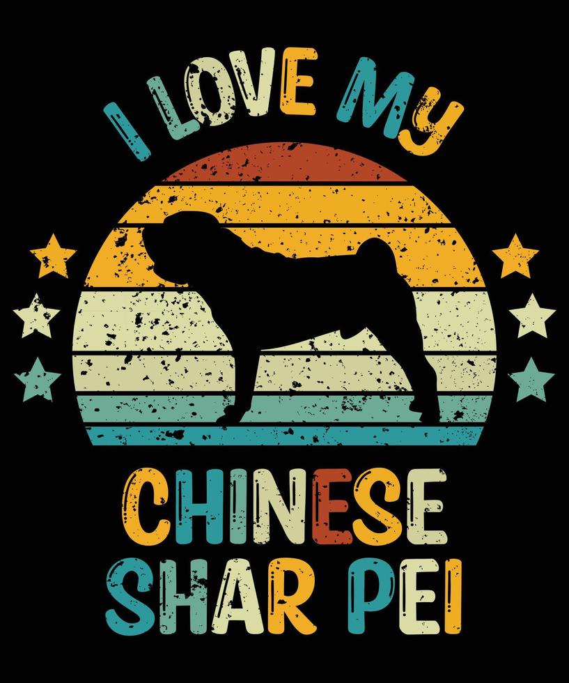 engraçado chinês shar pei vintage retro pôr do sol silhueta presentes amante de cães proprietário de cães camiseta essencial vetor