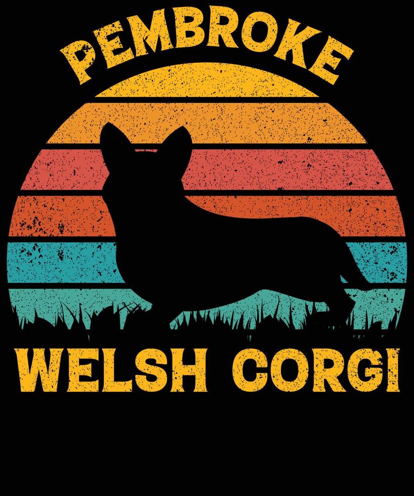 engraçado pembroke welsh corgi vintage retro pôr do sol silhueta presentes amante de cães proprietário de cães camiseta essencial vetor