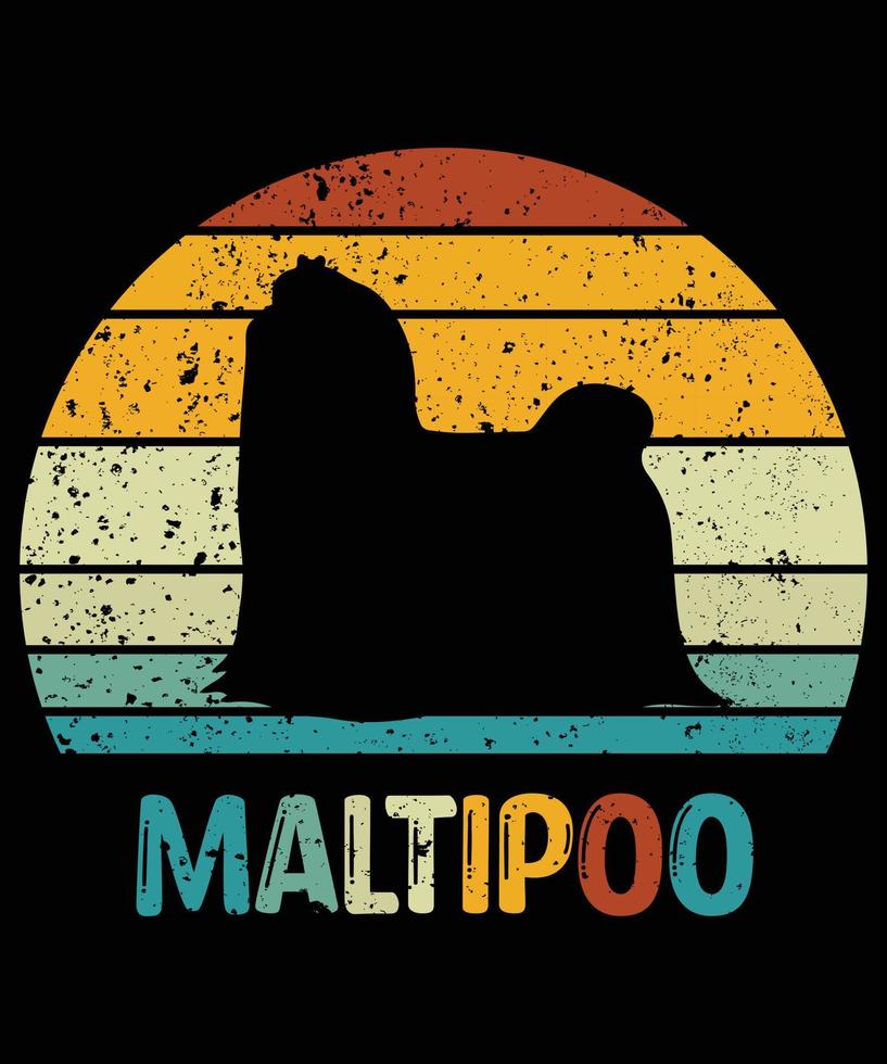 engraçado maltipoo vintage retro pôr do sol silhueta presentes amante de cães proprietário de cães camiseta essencial vetor