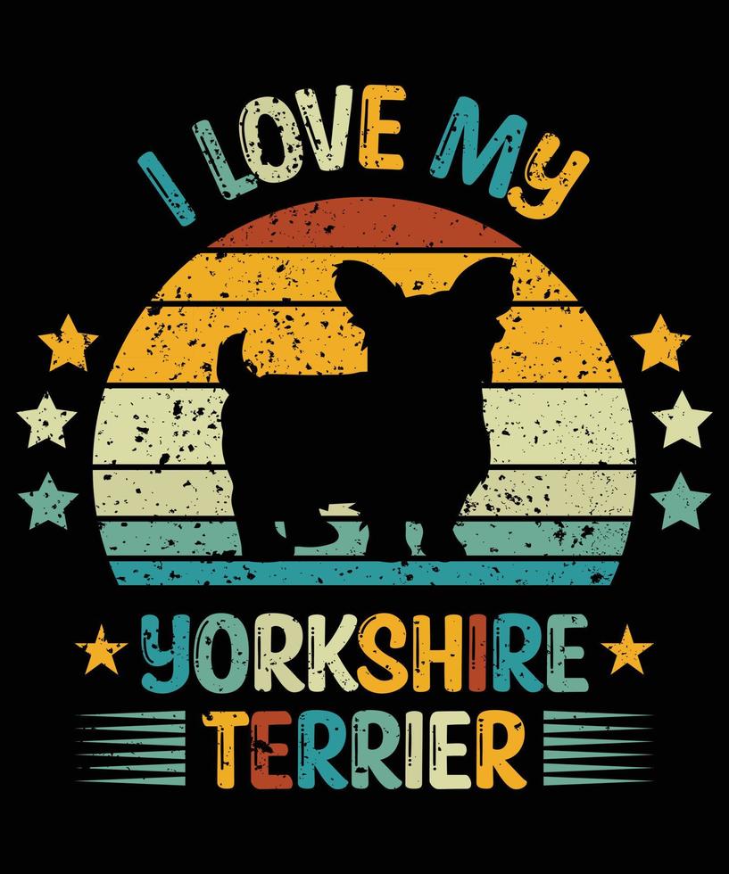 engraçado yorkshire terrier vintage retro pôr do sol silhueta presentes amante de cães proprietário de cães camiseta essencial vetor