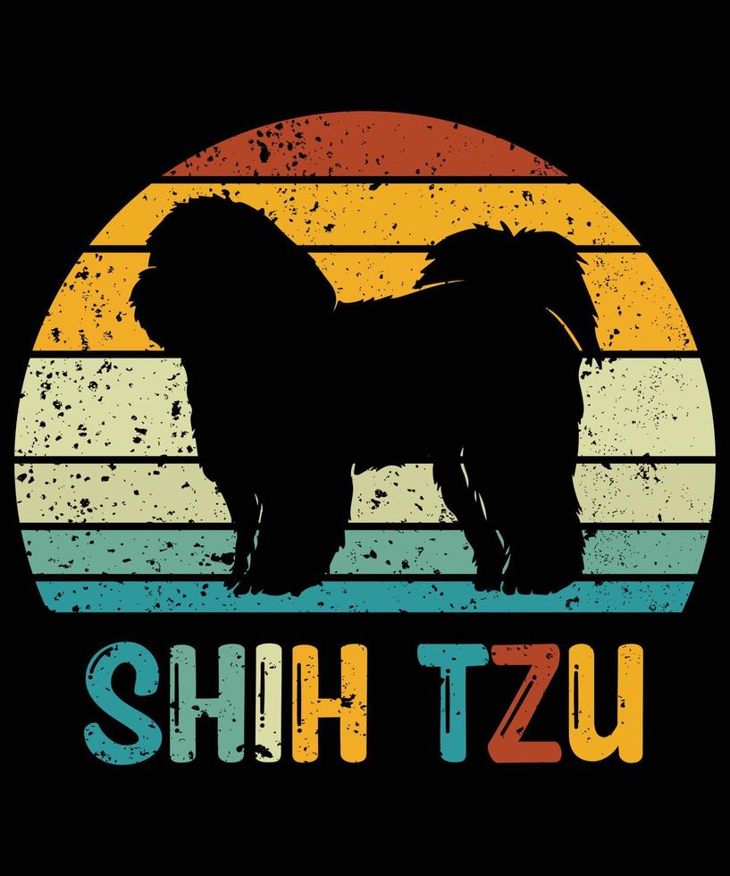 engraçado shih tzu vintage retro pôr do sol silhueta presentes amante de cães proprietário de cães camiseta essencial vetor