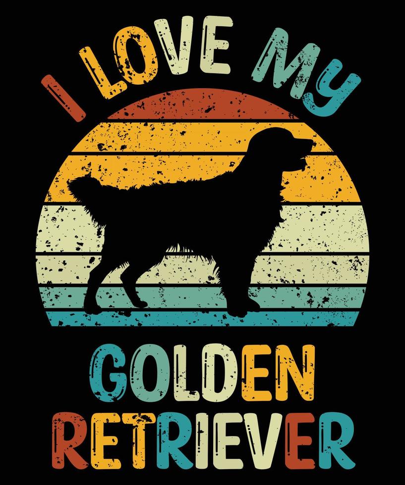 engraçado golden retriever vintage retro pôr do sol silhueta presentes amante de cães proprietário de cães camiseta essencial vetor