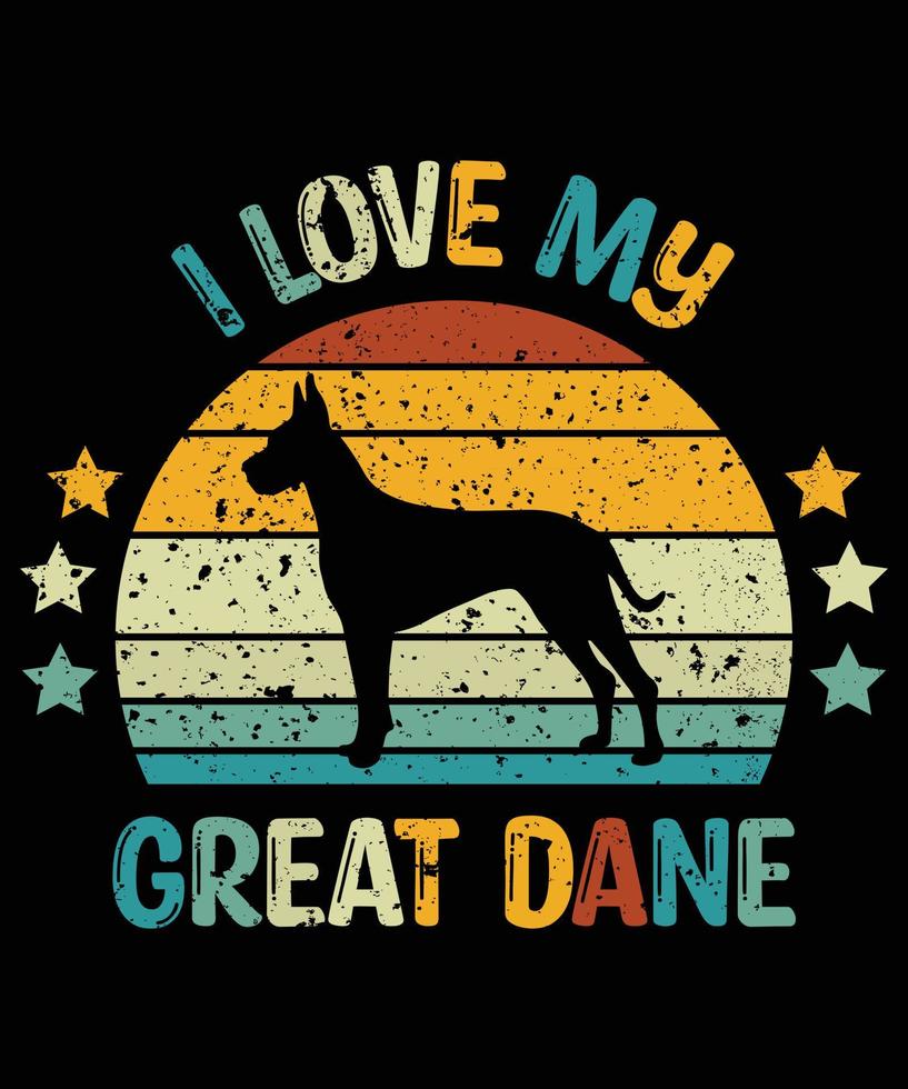 engraçado great dane vintage retro pôr do sol silhueta presentes amante de cães proprietário de cães camiseta essencial vetor