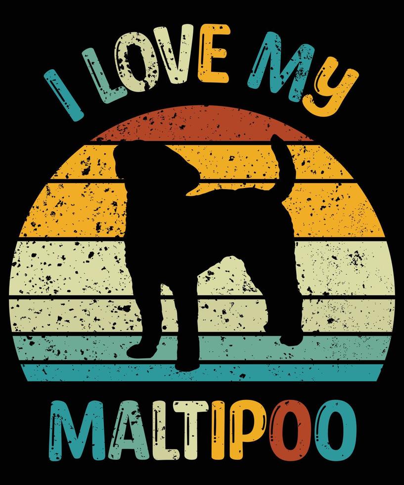 engraçado maltipoo vintage retro pôr do sol silhueta presentes amante de cães proprietário de cães camiseta essencial vetor