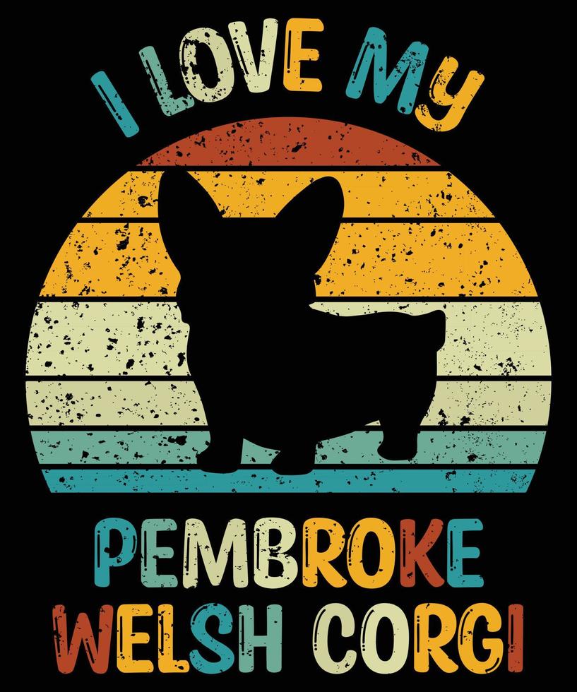 engraçado pembroke welsh corgi vintage retro pôr do sol silhueta presentes amante de cães proprietário de cães camiseta essencial vetor