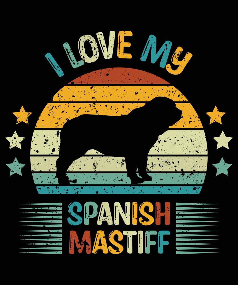 engraçado mastim espanhol vintage retro pôr do sol silhueta presentes amante de cães proprietário de cães camiseta essencial vetor