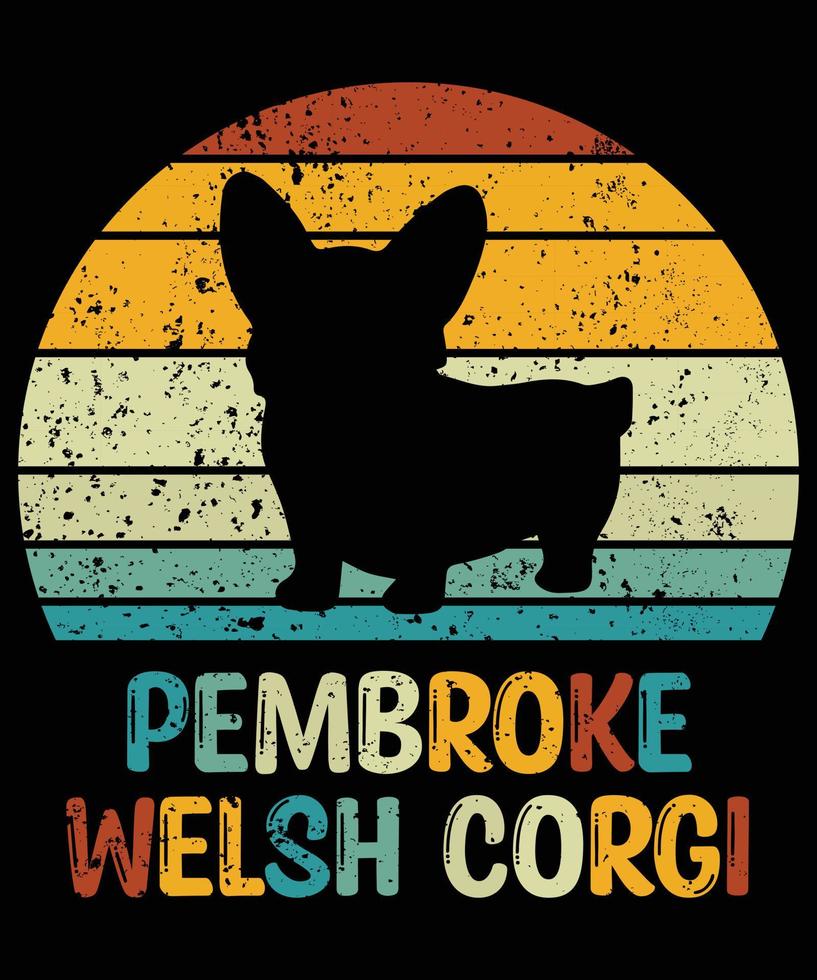 engraçado pembroke welsh corgi vintage retro pôr do sol silhueta presentes amante de cães proprietário de cães camiseta essencial vetor