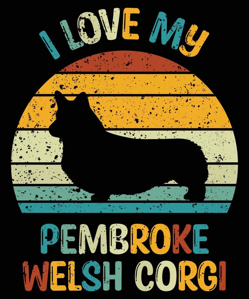 engraçado pembroke welsh corgi vintage retro pôr do sol silhueta presentes amante de cães proprietário de cães camiseta essencial vetor