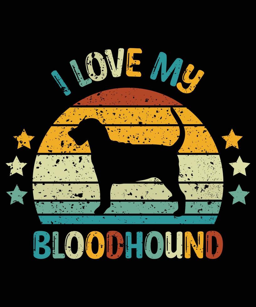 engraçado bloodhound vintage retro pôr do sol silhueta presentes amante de cães proprietário de cães camiseta essencial vetor