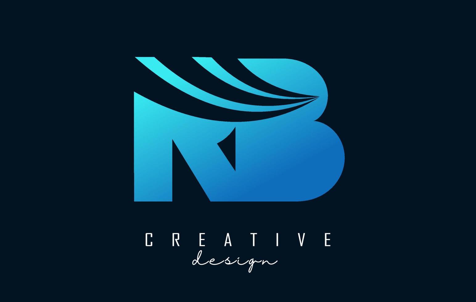 letras azuis criativas rb rb logotipo com linhas principais e design de conceito de estrada. letras com desenho geométrico. vetor