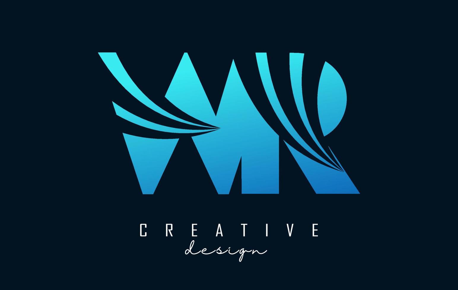letras azuis criativas wr wr logotipo com linhas principais e design de conceito de estrada. letras com desenho geométrico. vetor