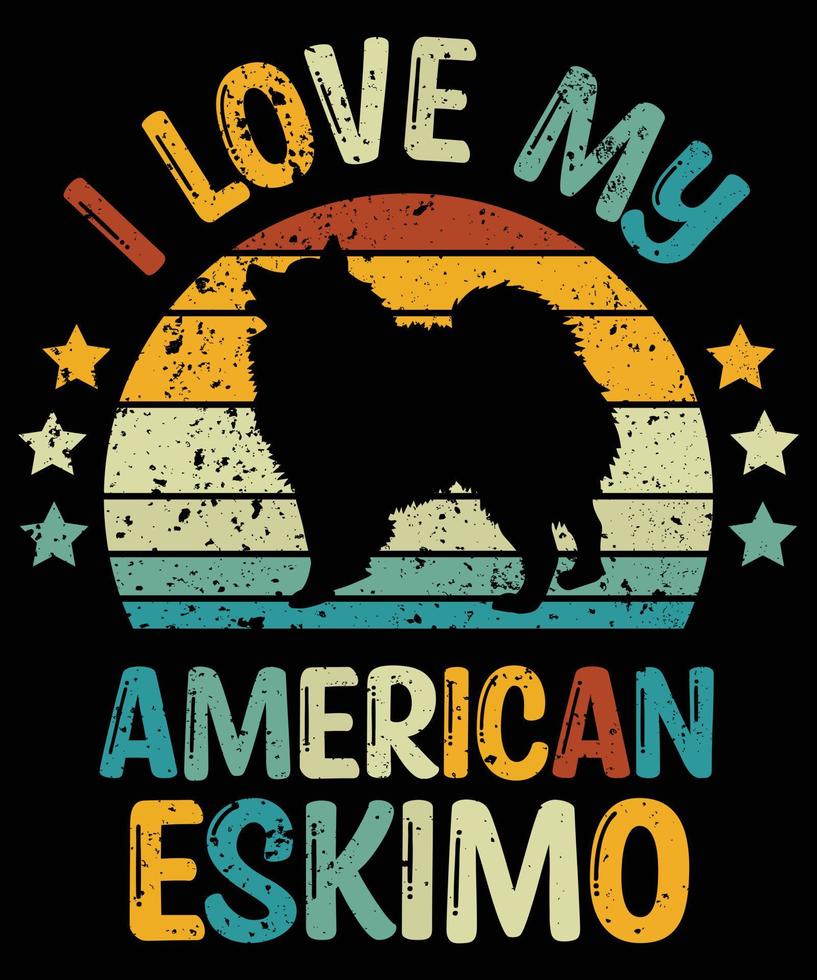 engraçado american esquimó vintage retro pôr do sol silhueta presentes amante de cães proprietário de cães camiseta essencial vetor