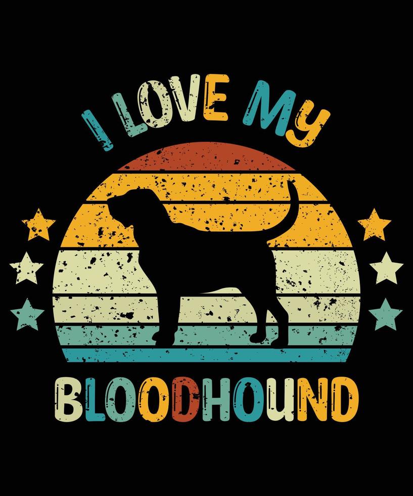 engraçado bloodhound vintage retro pôr do sol silhueta presentes amante de cães proprietário de cães camiseta essencial vetor