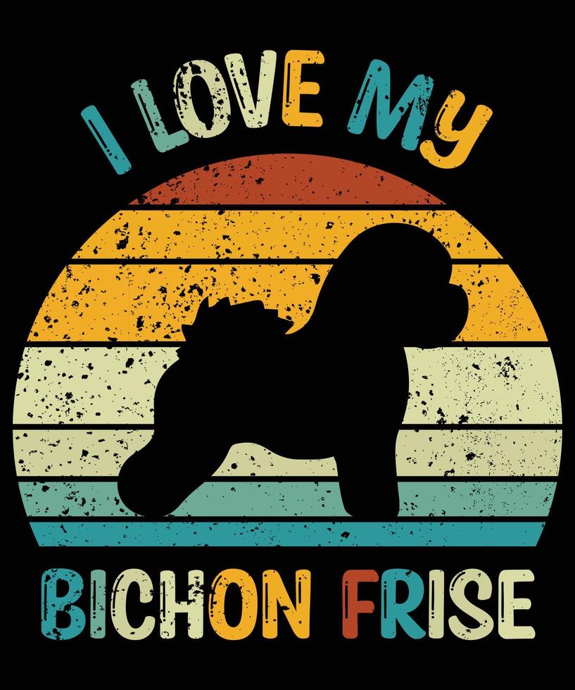 engraçado bichon frise vintage retro pôr do sol silhueta presentes amante de cães proprietário de cães camiseta essencial vetor