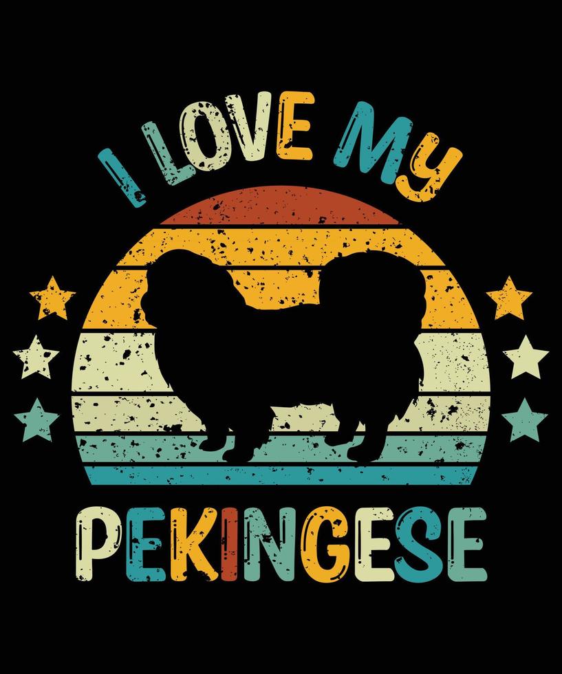 engraçado pequinês vintage retro pôr do sol silhueta presentes amante de cães proprietário de cães camiseta essencial vetor