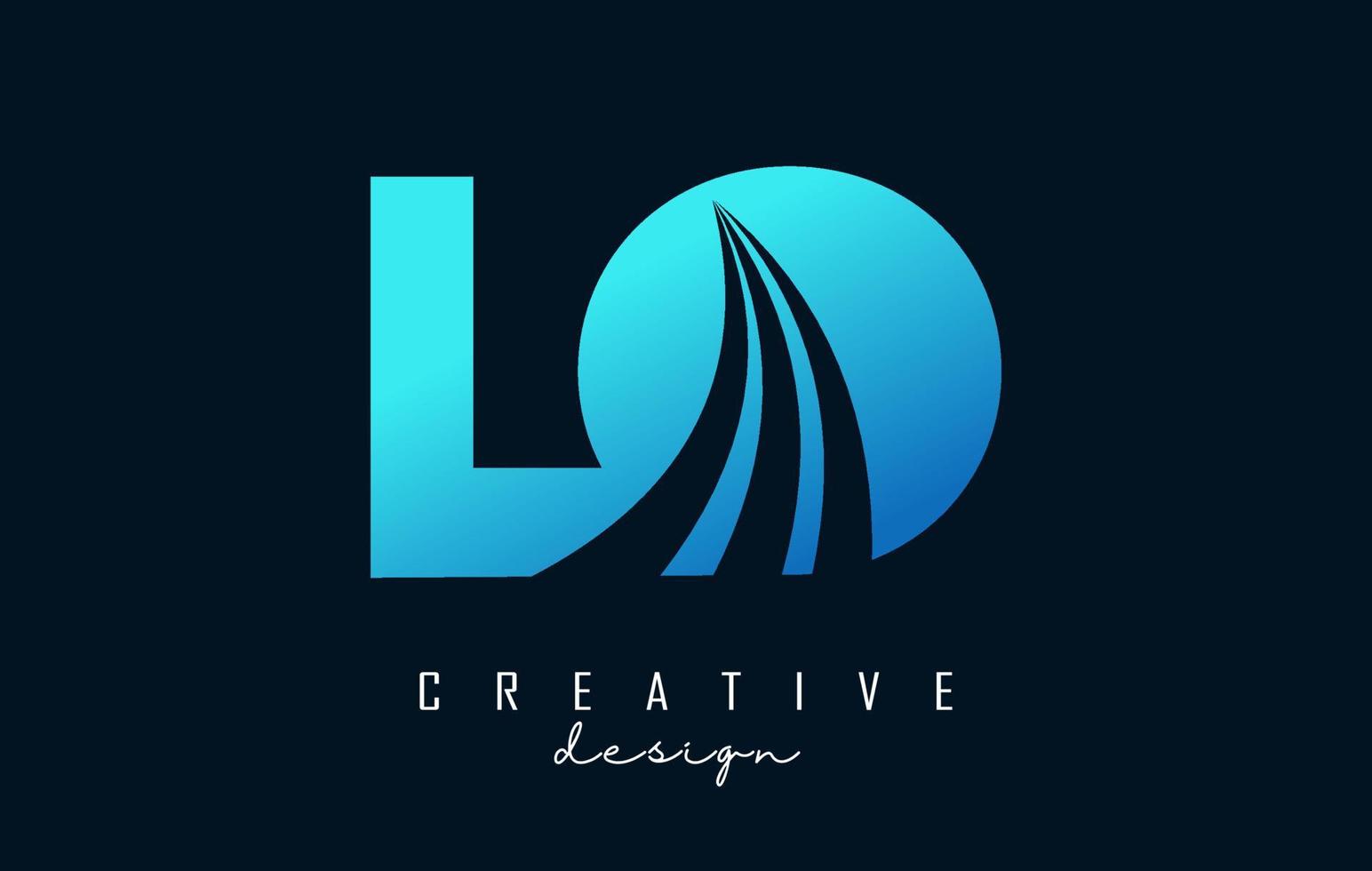 letras azuis criativas lo lo logotipo com linhas principais e design de conceito de estrada. letras com desenho geométrico. vetor