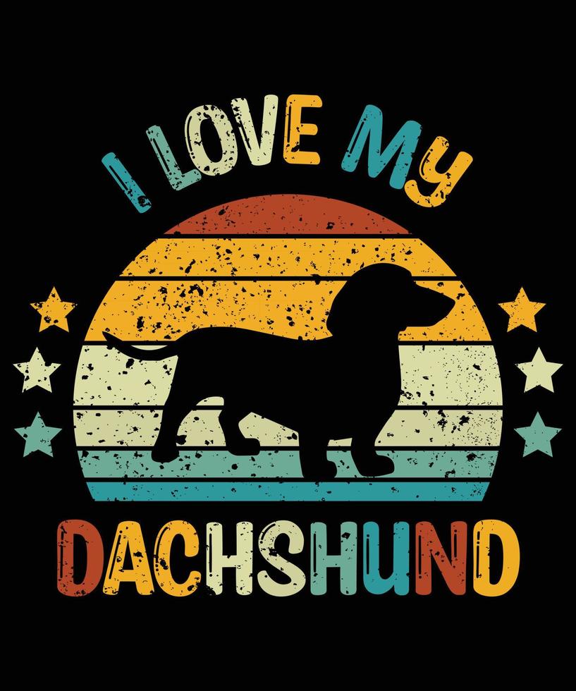 engraçado dachshund vintage retro pôr do sol silhueta presentes amante de cães proprietário de cães camiseta essencial vetor