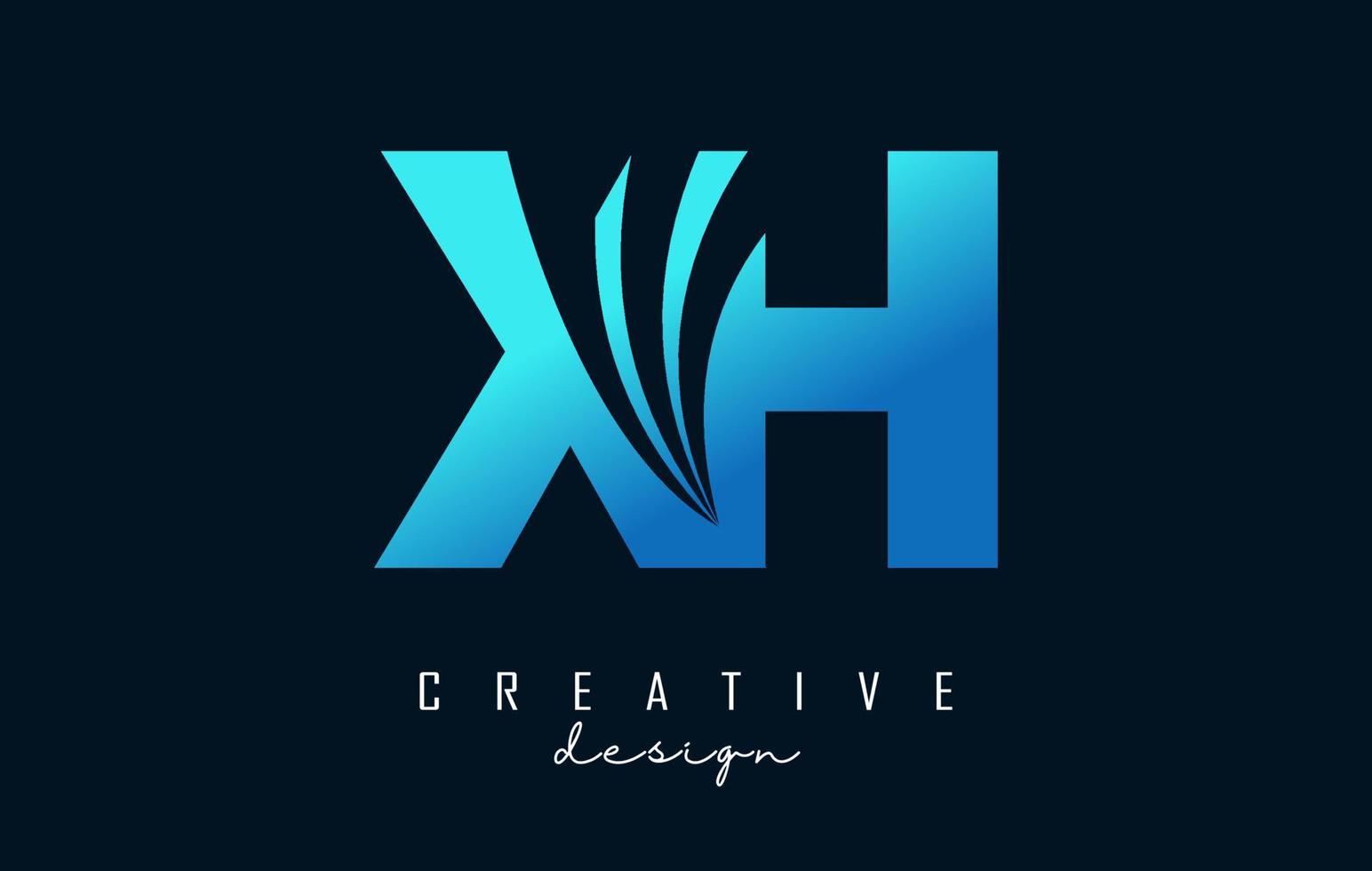 letras azuis criativas xh xh logotipo com linhas principais e design de conceito de estrada. letras com desenho geométrico. vetor