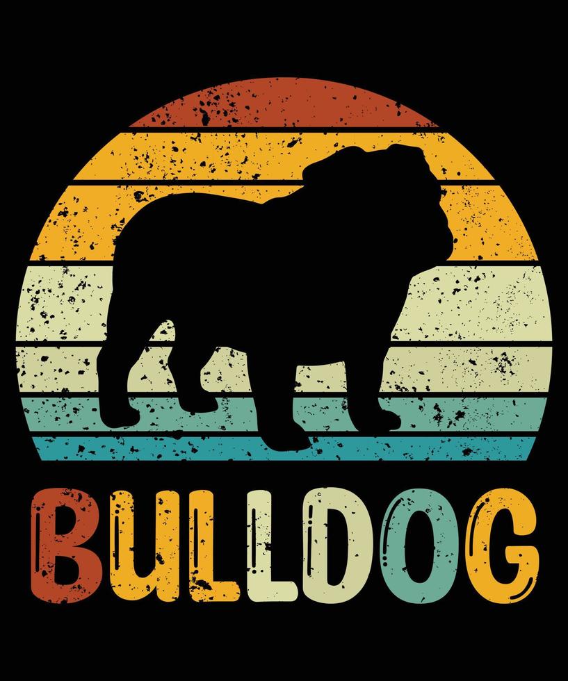 buldogue engraçado vintage retro pôr do sol silhueta presentes amante de cães proprietário de cães camiseta essencial vetor