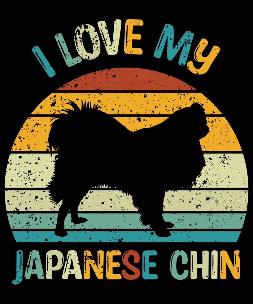 engraçado queixo japonês vintage retro pôr do sol silhueta presentes amante de cães proprietário de cães camiseta essencial vetor