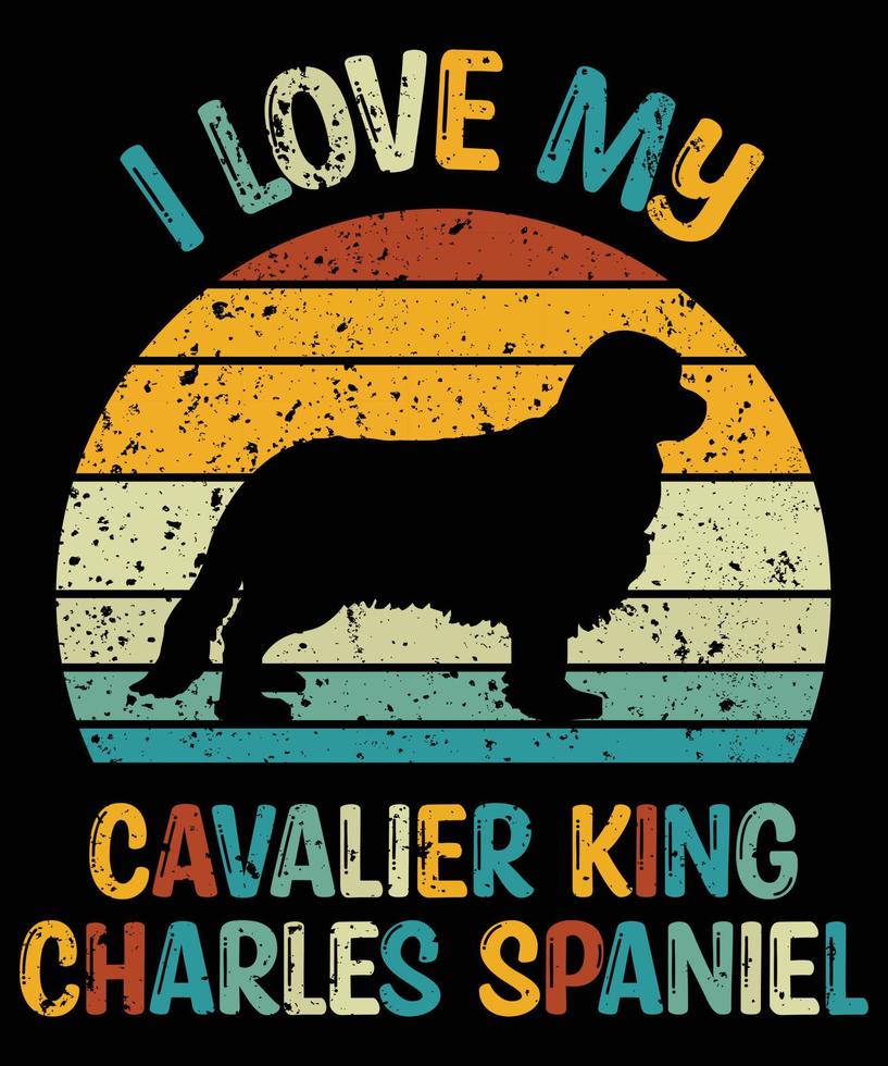 engraçado cavalier king charles spaniel vintage retrô pôr do sol silhueta presentes amante de cães proprietário de cães camiseta essencial vetor