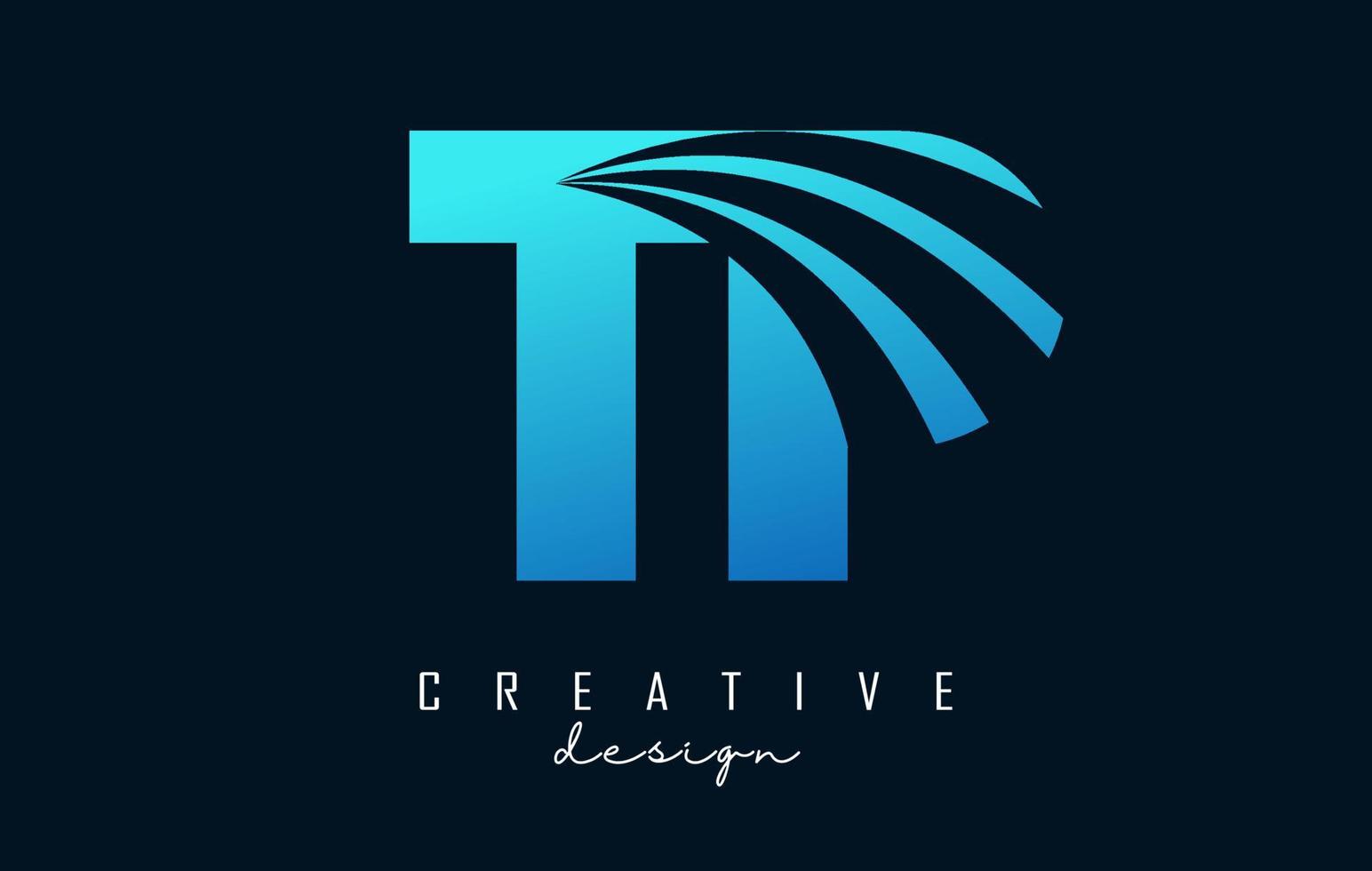 letras azuis criativas tp tp logotipo com linhas principais e design de conceito de estrada. letras com desenho geométrico. vetor