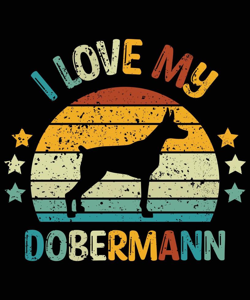 engraçado dobermann vintage retro pôr do sol silhueta presentes amante de cães proprietário de cães camiseta essencial vetor