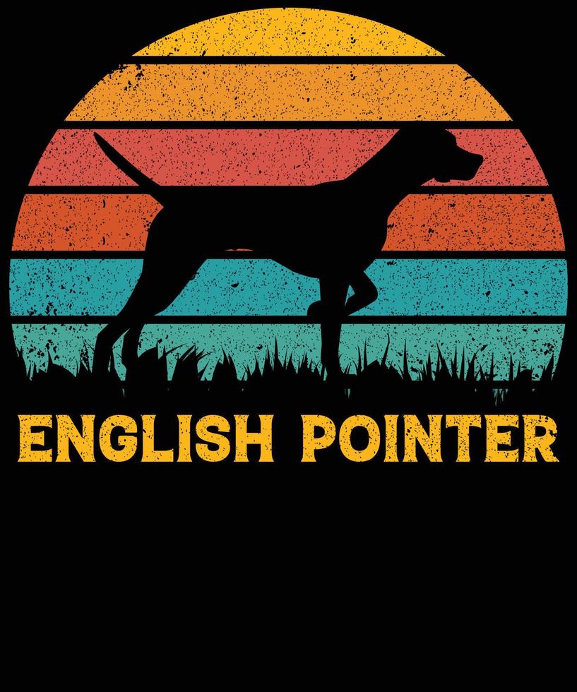 engraçado ponteiro inglês vintage retro pôr do sol silhueta presentes amante de cães proprietário de cães camiseta essencial vetor