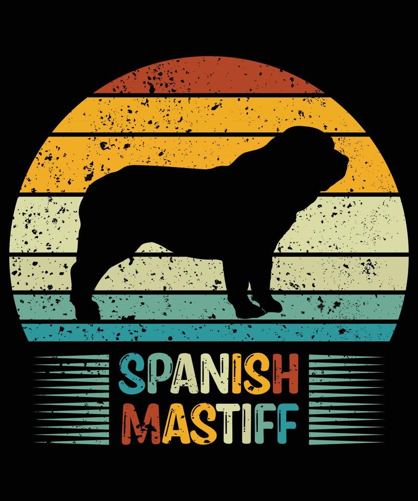 engraçado mastim espanhol vintage retro pôr do sol silhueta presentes amante de cães proprietário de cães camiseta essencial vetor