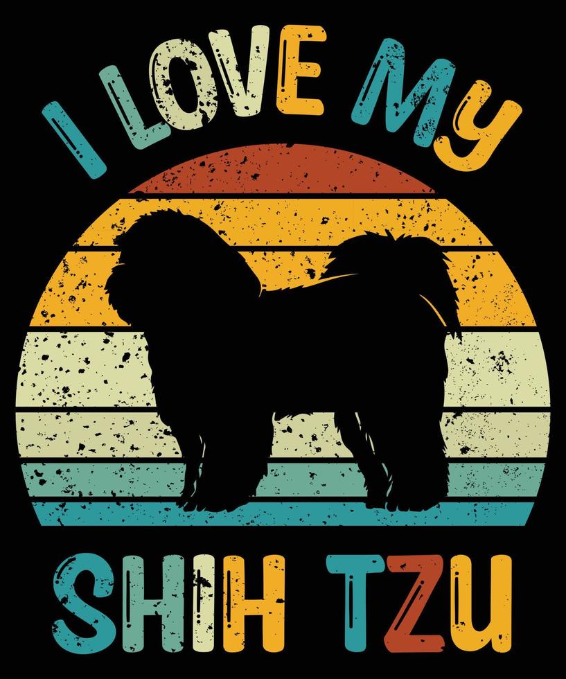 engraçado shih tzu vintage retro pôr do sol silhueta presentes amante de cães proprietário de cães camiseta essencial vetor