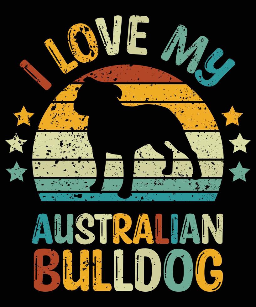 engraçado buldogue australiano vintage retro pôr do sol silhueta presentes amante de cães proprietário de cães camiseta essencial vetor