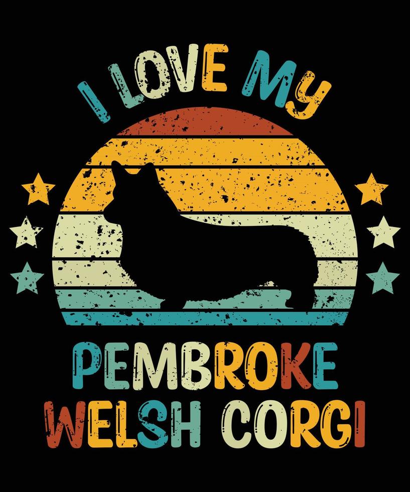 engraçado pembroke welsh corgi vintage retro pôr do sol silhueta presentes amante de cães proprietário de cães camiseta essencial vetor