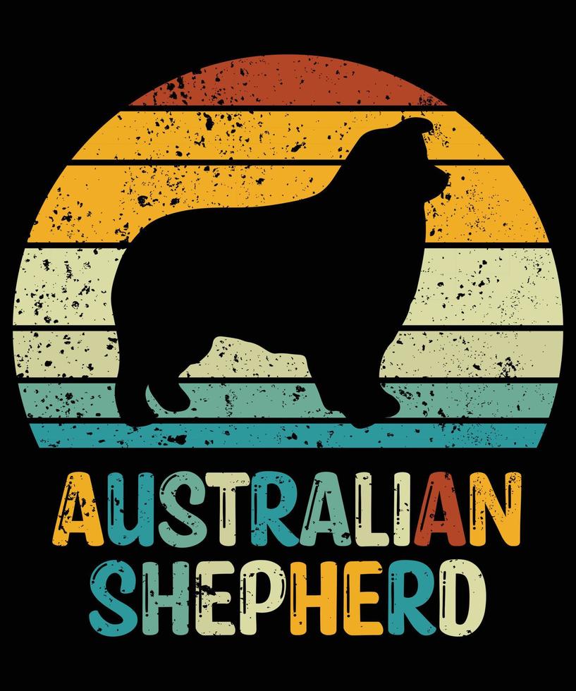 engraçado pastor australiano vintage retro pôr do sol silhueta presentes amante de cães proprietário de cães camiseta essencial vetor