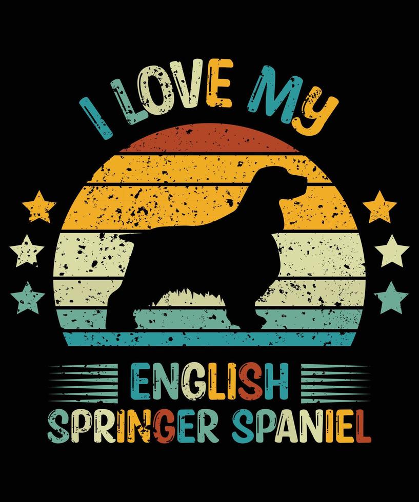 engraçado springer spaniel inglês vintage retro pôr do sol silhueta presentes amante de cães proprietário de cães camiseta essencial vetor