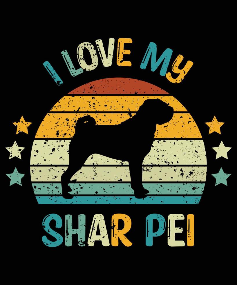 engraçado shar pei vintage retro pôr do sol silhueta presentes amante de cães proprietário de cães camiseta essencial vetor