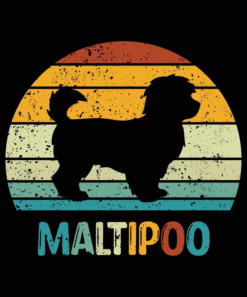 engraçado maltipoo vintage retro pôr do sol silhueta presentes amante de cães proprietário de cães camiseta essencial vetor