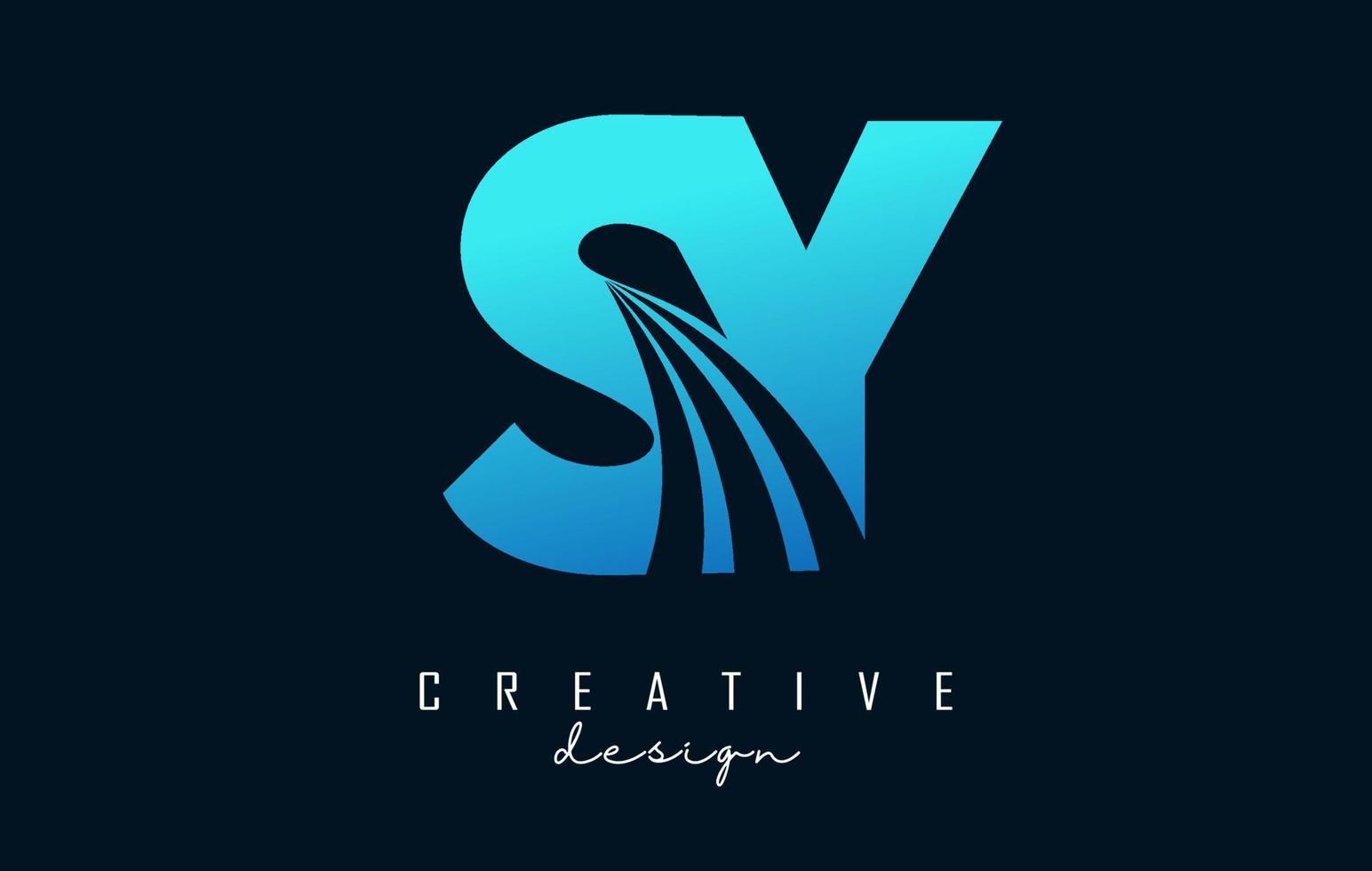 logotipo criativo de letras azuis sy sy com linhas principais e design de conceito de estrada. letras com desenho geométrico. vetor