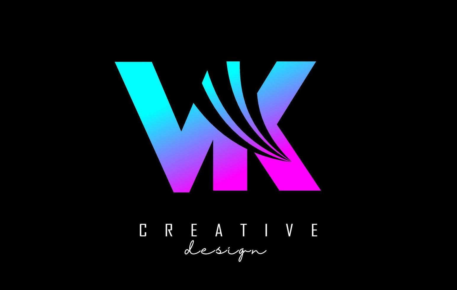 letras coloridas criativas vk vk logotipo com linhas principais e design de conceito de estrada. letras com desenho geométrico. vetor