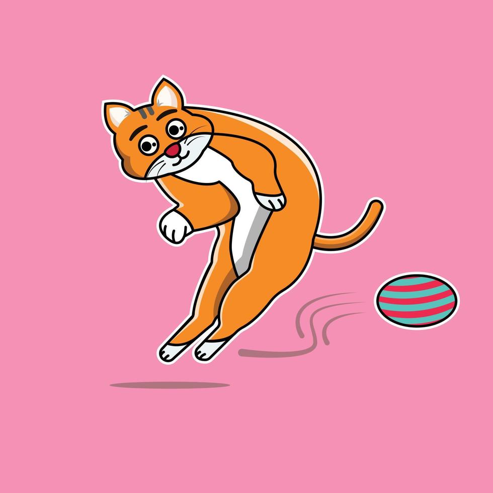 vetor gato laranja novamente chutando a bola