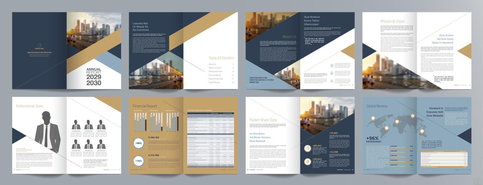 modelo de folheto de guia de apresentação de negócios corporativos, relatório anual, modelo de design de folheto de negócios geométrico plano minimalista de 16 páginas, tamanho a4. vetor