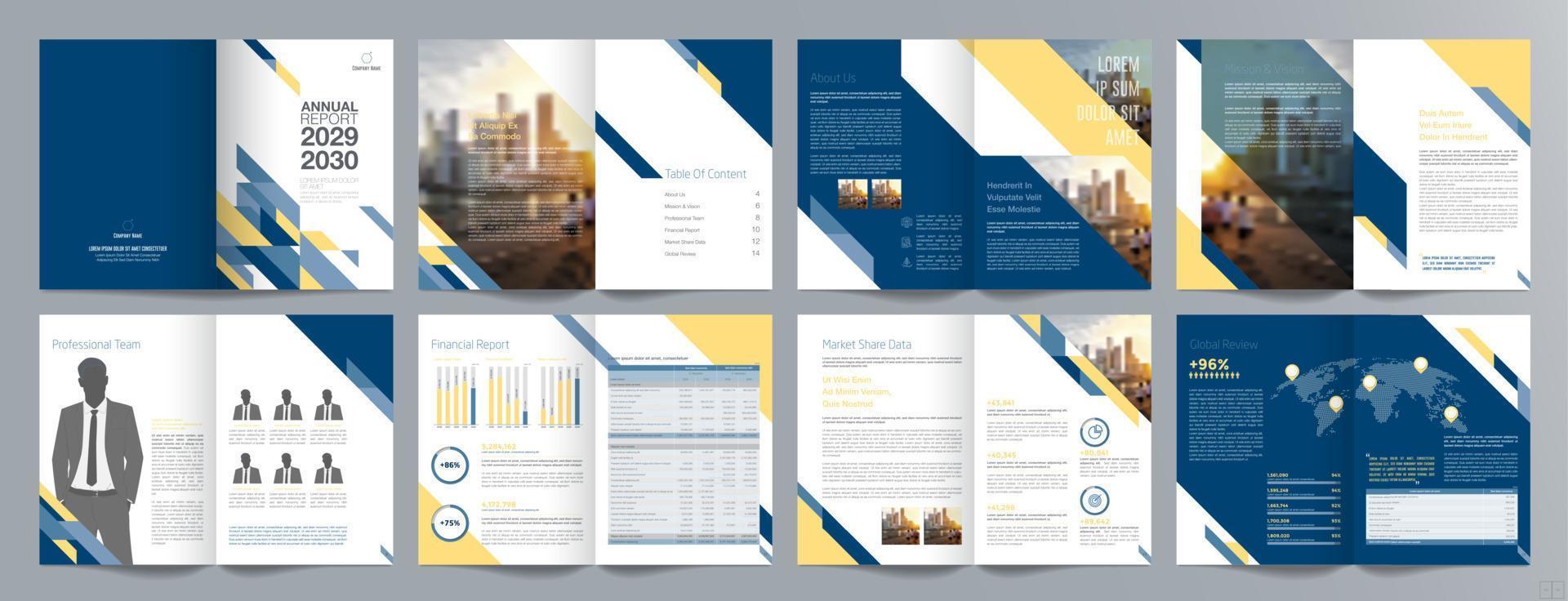 modelo de folheto de guia de apresentação de negócios corporativos, relatório anual, modelo de design de folheto de negócios geométrico plano minimalista de 16 páginas, tamanho a4. vetor