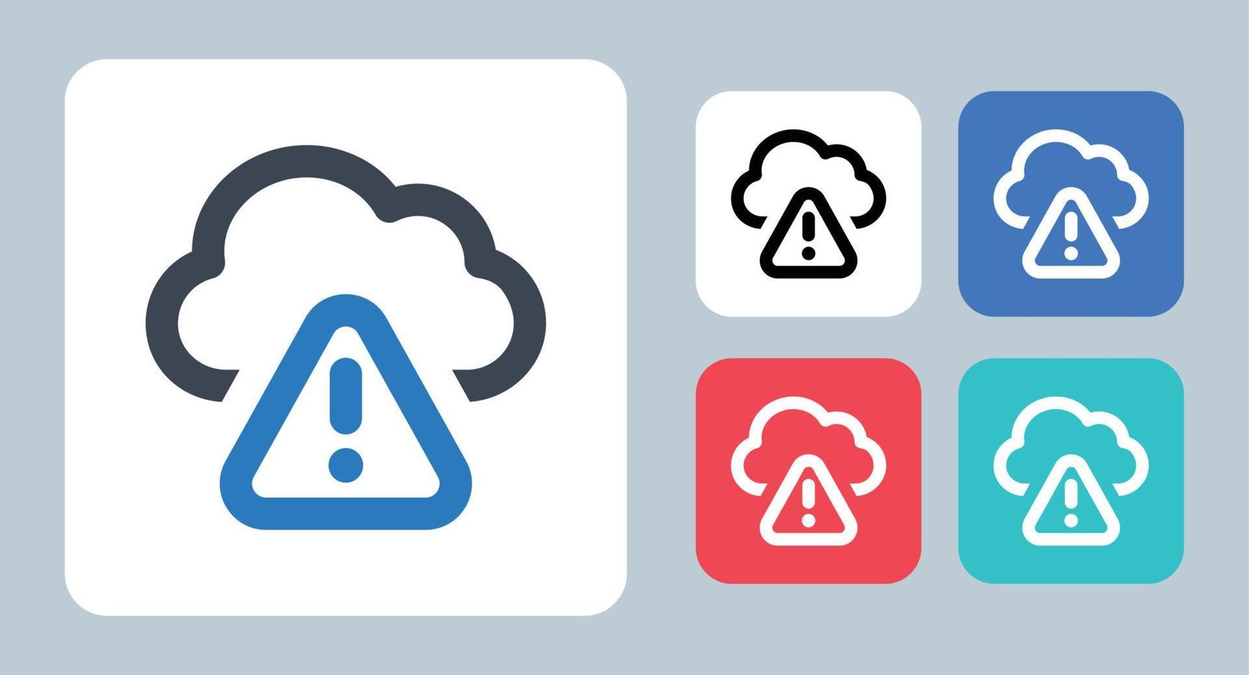 ícone de alerta de nuvem - ilustração vetorial. nuvem, alerta, dados, armazenamento, aviso, erro, atenção, servidor, rede, linha, contorno, plano, ícones. vetor