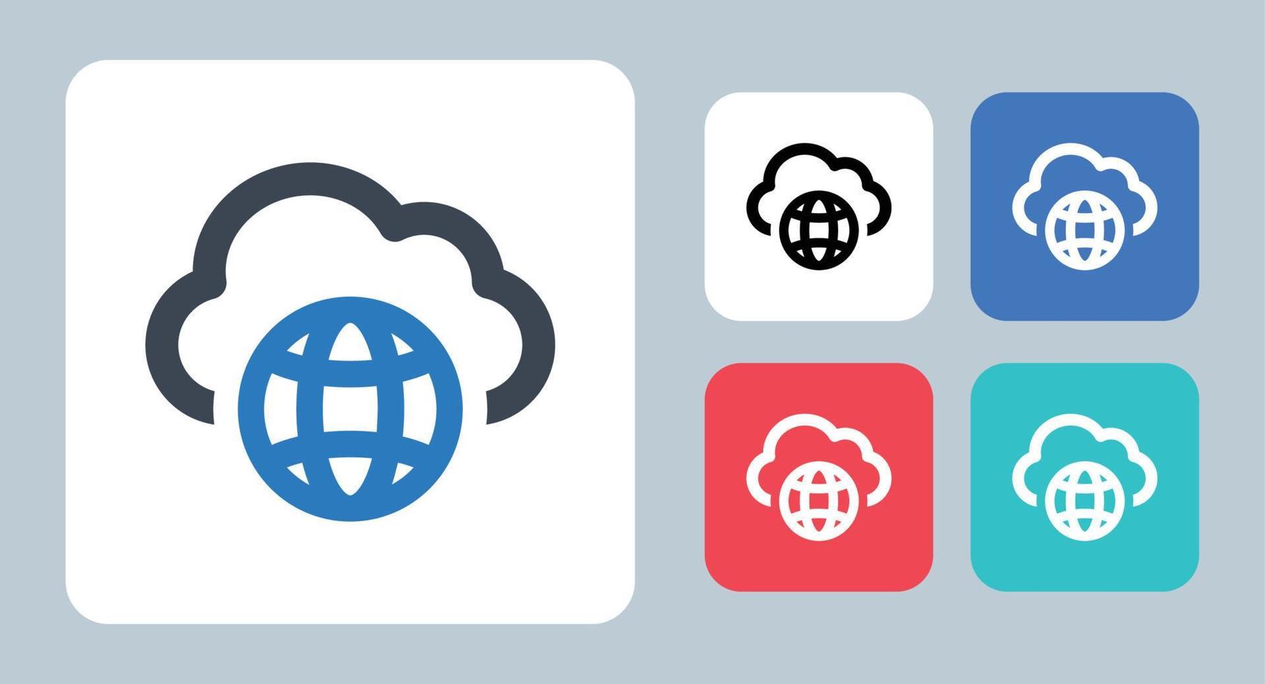 ícone de hospedagem em nuvem - ilustração vetorial. nuvem, hospedagem, global, internet, online, rede, servidor, armazenamento, dados, linha, contorno, plano, ícones. vetor