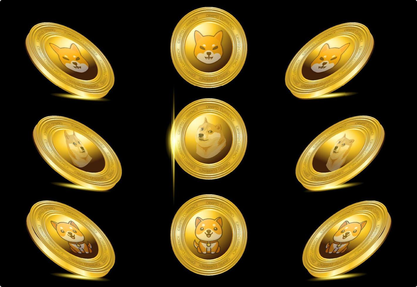 conjunto de moeda de ouro de criptomoeda meme doge vetor