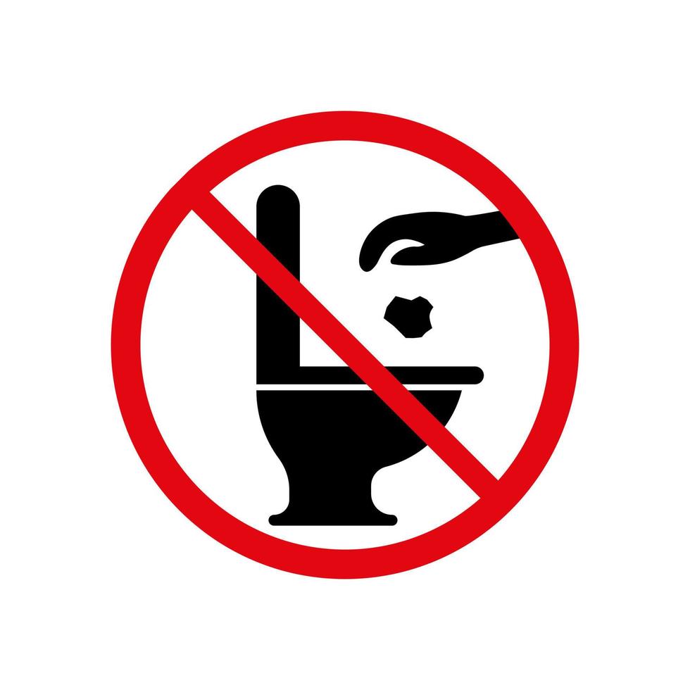 sinal de vetor de proibição de lixo de banheiro em fundo branco