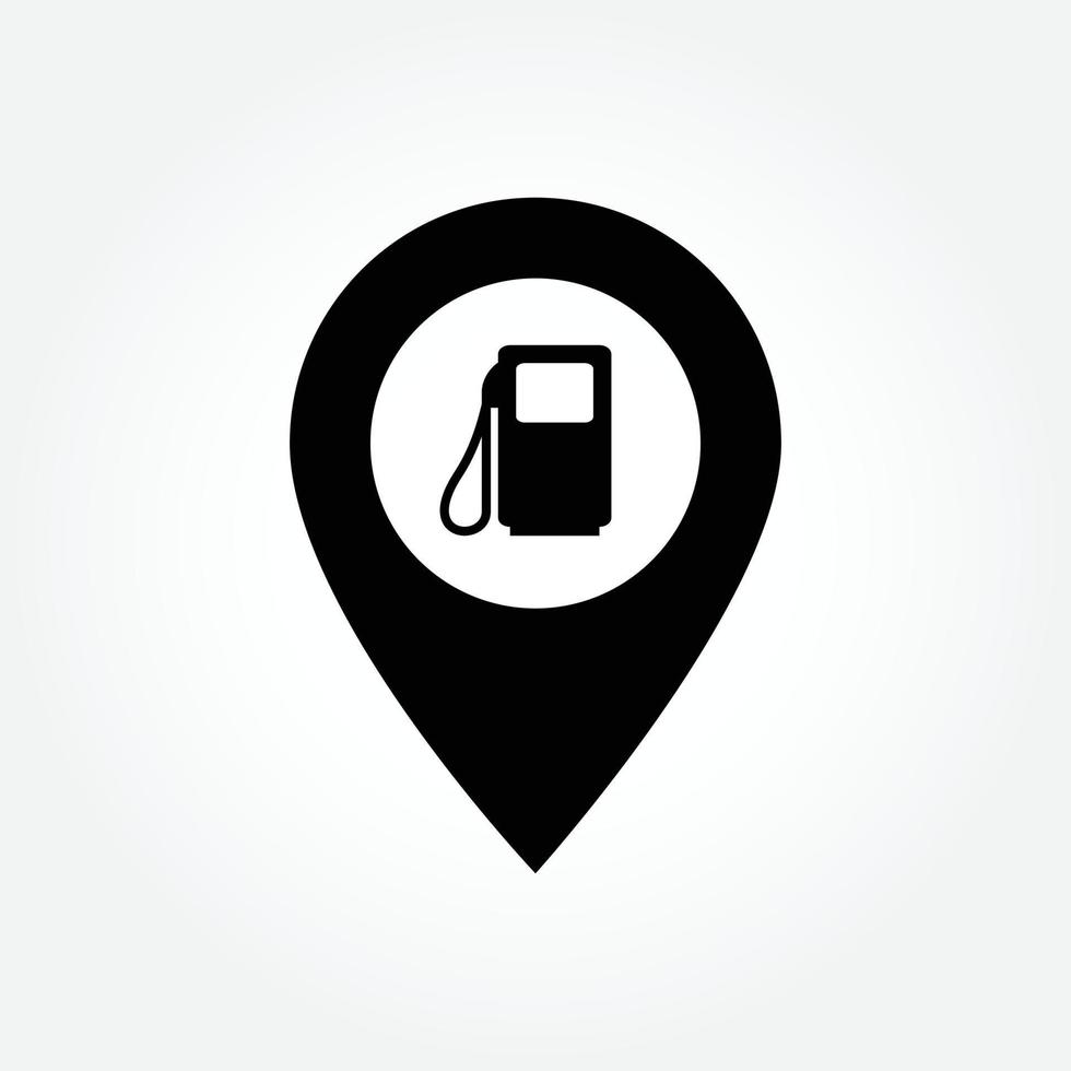 ícone de ponteiro de mapa com posto de gasolina, posto de petróleo, posto de gasolina ou posto de gasolina. clipart vetorial pontual preto e branco. vetor