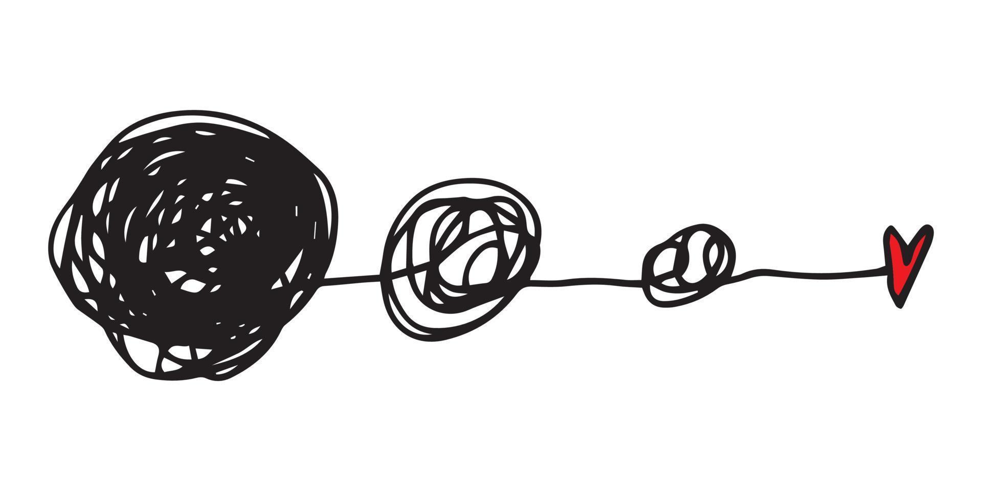 ilustração de mão desenhada de vetor de fio de coração emaranhado