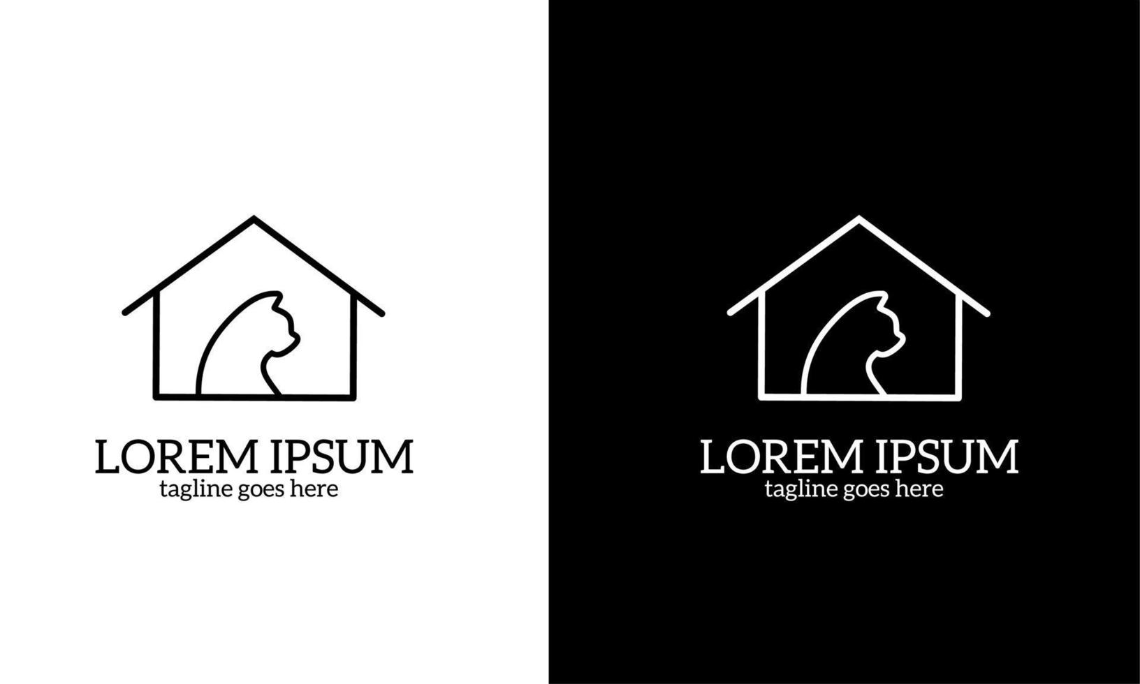 gráficos vetoriais de ilustração de modelo logotipo gato casa design simples fora de linha, monoline, lineart vetor