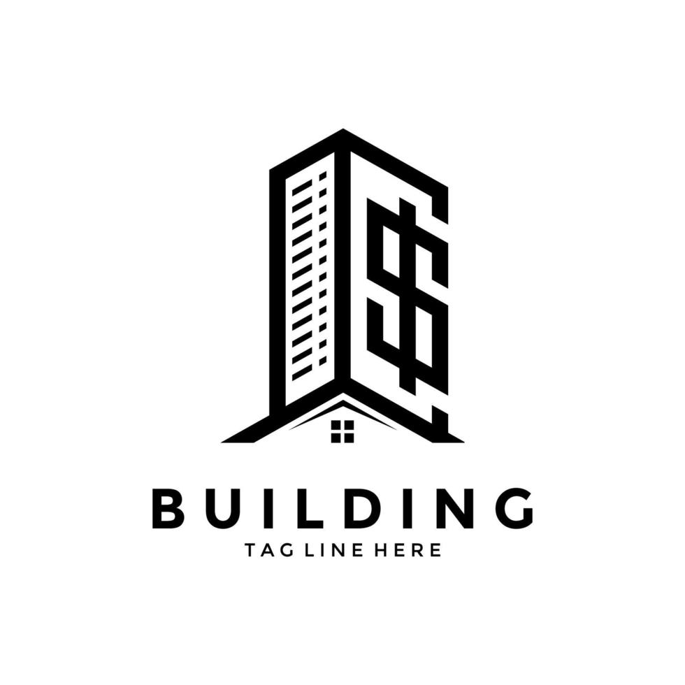 design de ilustração vetorial de logotipo de construção, modelo de logotipo imobiliário, ícone de símbolo de logotipo vetor