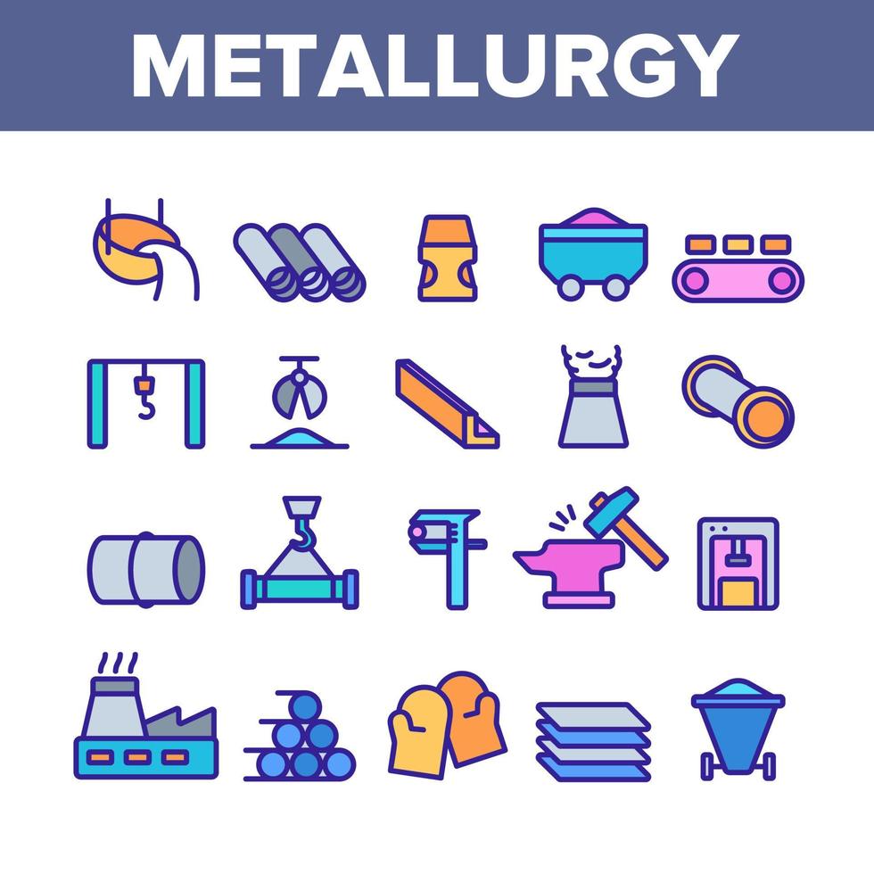 conjunto de ícones de vetor de elementos de cor de metalurgia
